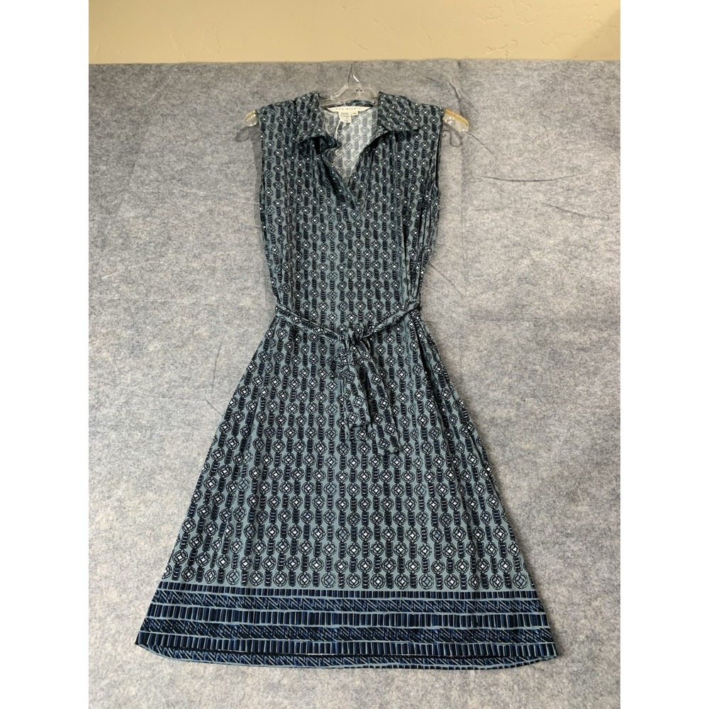 Max Studio Women's Size M Knit Stretch Collared Mini Dress Belted Geometric